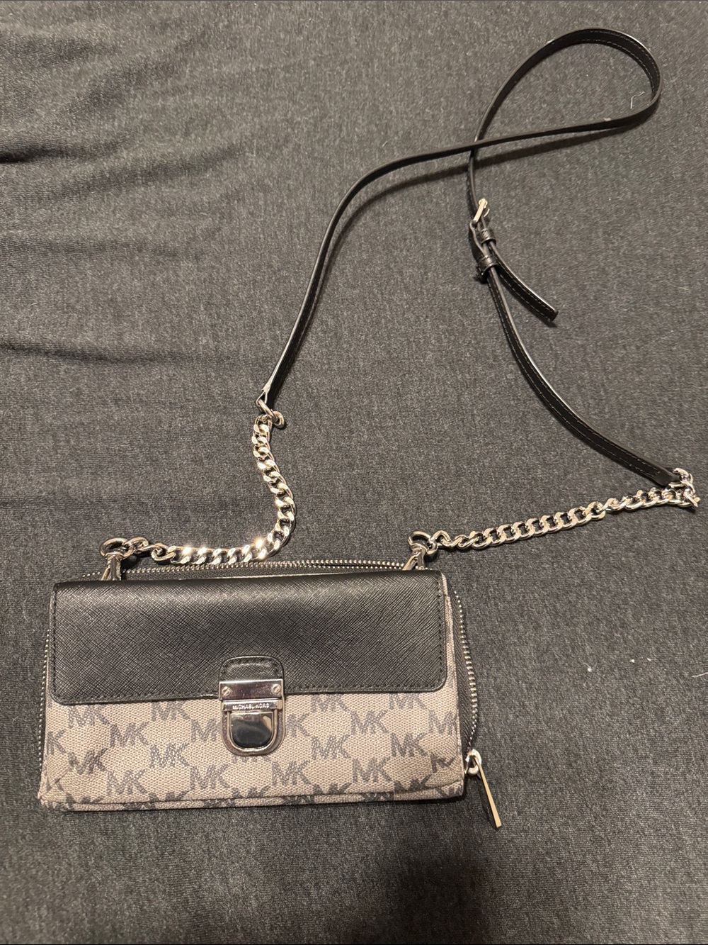 Michael Kors Black and Brown MK Logo Crossbody Wallet
